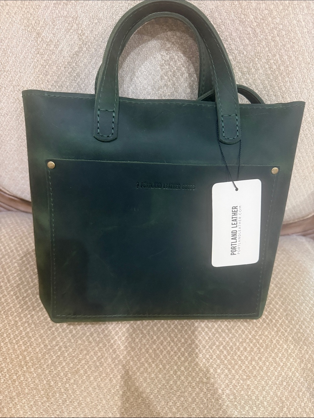 NWT Portland Leather Dark Green Leather Tote with Brass Accents.